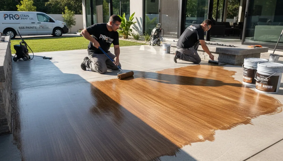 Professional concrete staining on patio in Madison, WI by local house painting experts