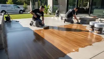 Professional concrete staining on patio in Madison, WI by local house painting experts