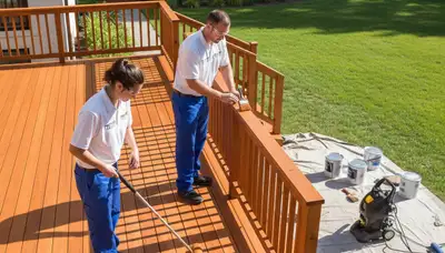 Professional deck staining in Madison, WI protecting wood from moisture and seasonal weather
