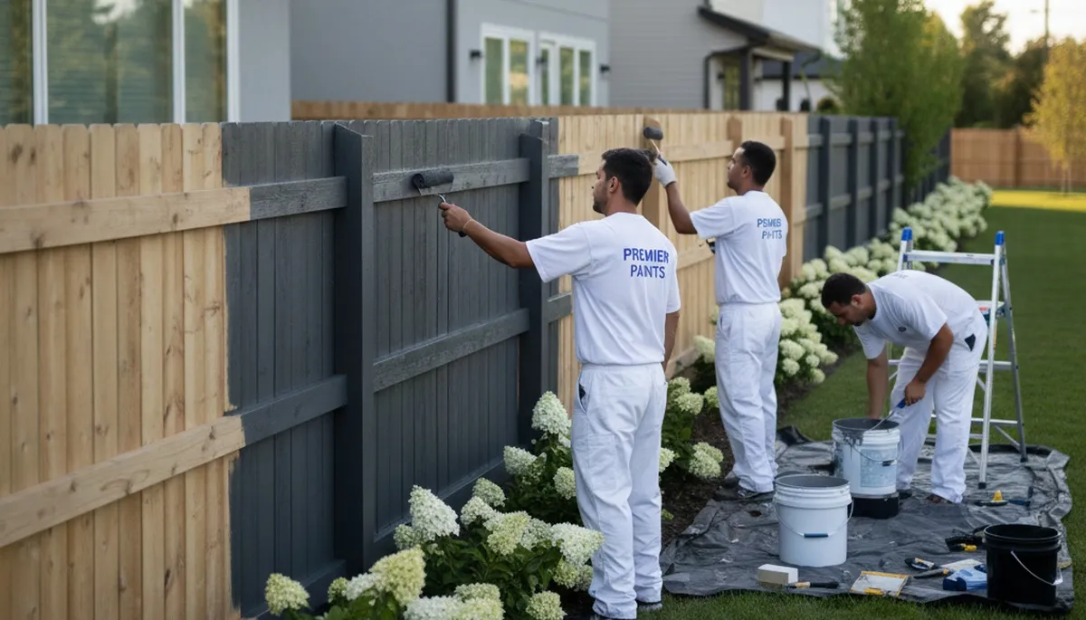 Professional fence painters applying durable outdoor coating in Madison, WI