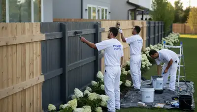 Professional fence painters applying durable outdoor coating in Madison, WI