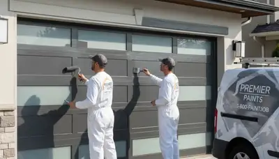 Professional garage door painting in Madison WI by expert house painters enhancing curb appeal