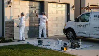 Professional garage door painting in Madison WI by expert house painters enhancing curb appeal
