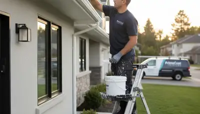 Professional gutter painting on a Madison WI home exterior by expert local house painters