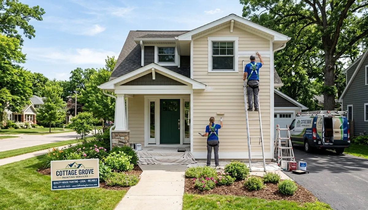 Professional house painters working on residential exterior in Madison, WI