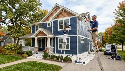 Professional house painters working on exterior home in Madison WI