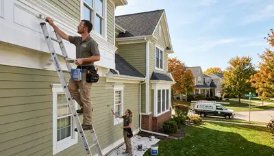 Professional house painters working on exterior home in Madison WI