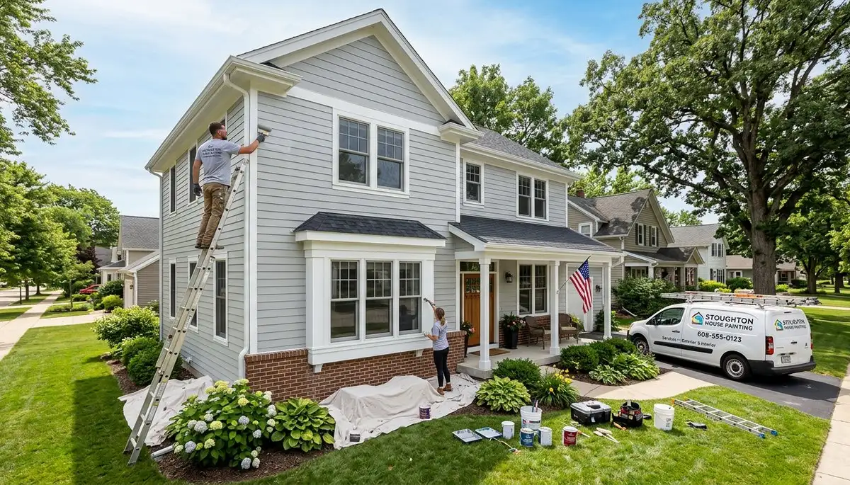 Professional house painters finishing exterior home painting in Madison WI