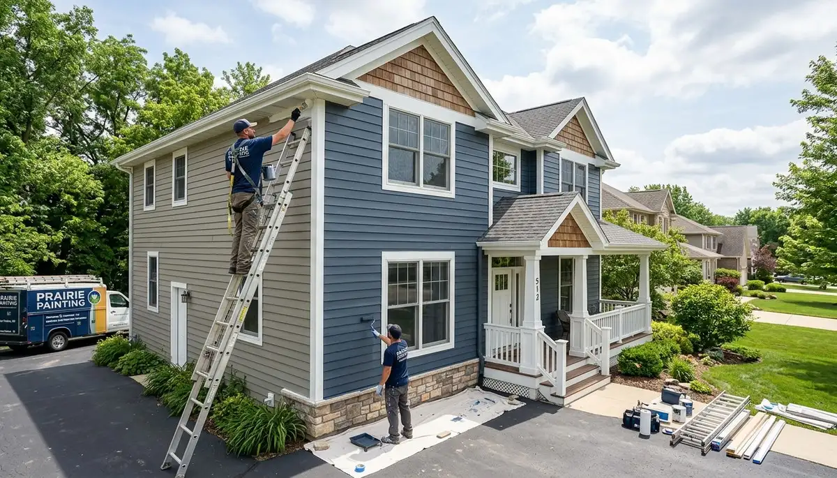Professional house painters working on residential exterior in Madison WI