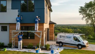 Professional house painters working on exterior home repaint in Madison WI