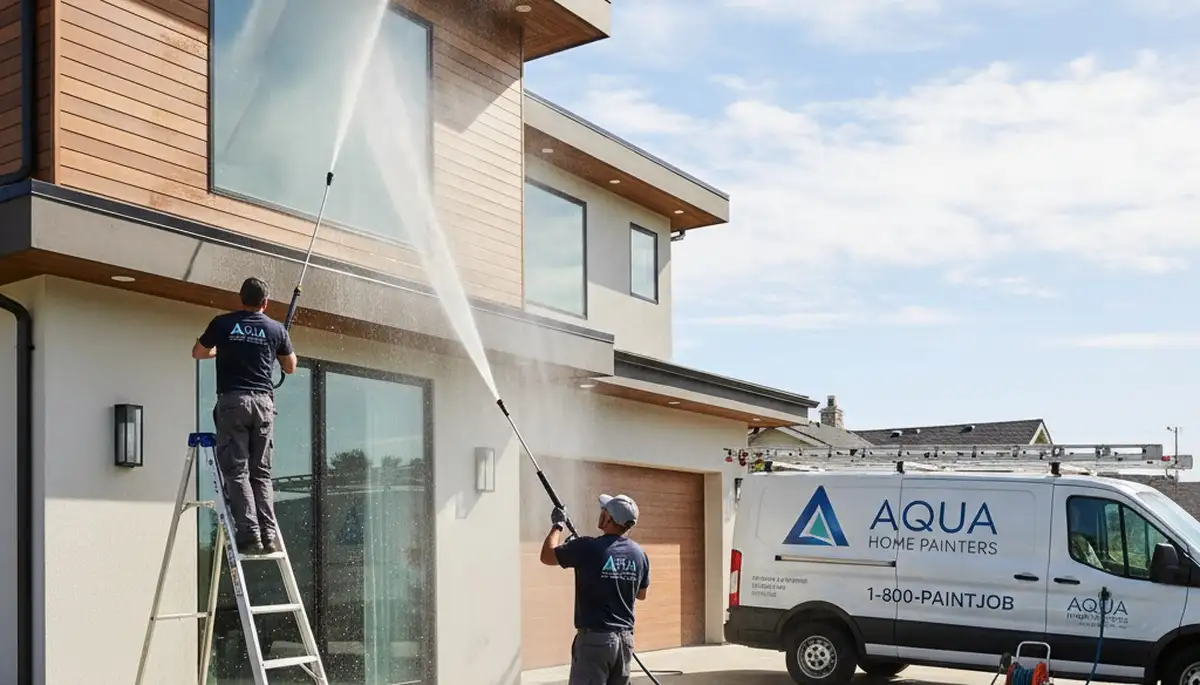Professional pressure cleaning on Madison WI home exterior by expert house painters