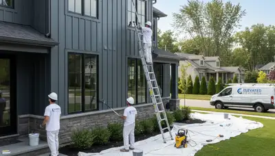 Professional siding painting on Madison WI home exterior by expert house painters