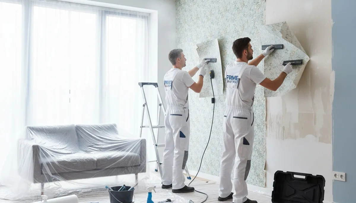 Professional wallpaper removal by house painters in Madison, WI preparing walls for fresh paint