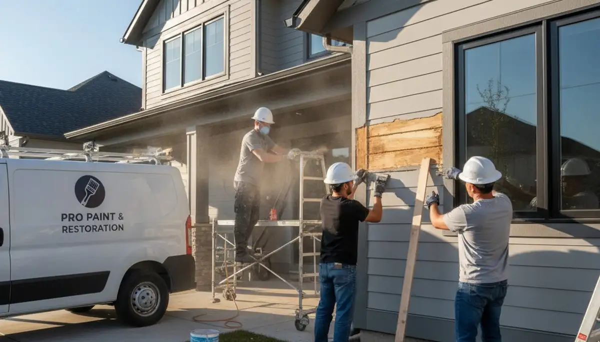 Professional wood rot repair on Madison WI home exterior by expert house painters and restoration team